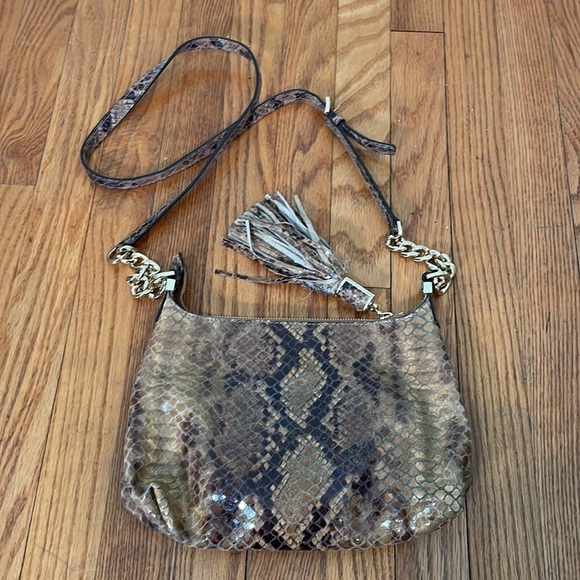 Michael Kors Embossed Leather Crossbody Bag Brown Python Snakeskin - Picture 2 of 13